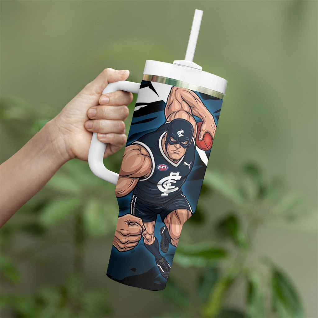 Carlton Football Club Tumbler With Handle Blues Muscular Mascot Graphic - Abstract Paint Splatter Art