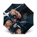 Carlton Football Club Umbrella Blues Muscular Mascot Graphic - Abstract Paint Splatter Art