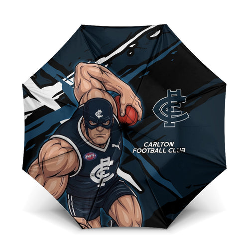 Carlton Football Club Umbrella Blues Muscular Mascot Graphic - Abstract Paint Splatter Art