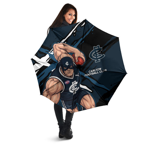 Carlton Football Club Umbrella Blues Muscular Mascot Graphic - Abstract Paint Splatter Art