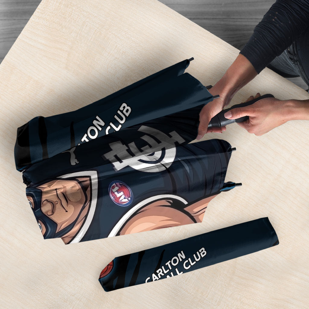 Carlton Football Club Umbrella Blues Muscular Mascot Graphic - Abstract Paint Splatter Art