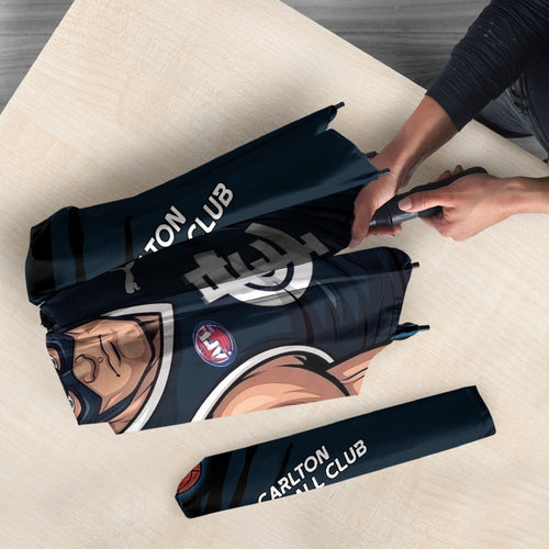Carlton Football Club Umbrella Blues Muscular Mascot Graphic - Abstract Paint Splatter Art