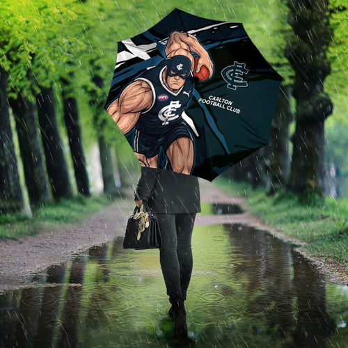 Carlton Football Club Umbrella Blues Muscular Mascot Graphic - Abstract Paint Splatter Art