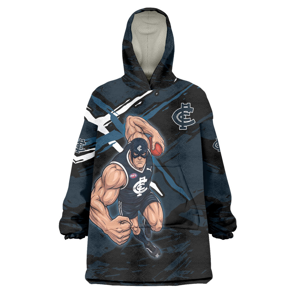 Carlton Football Club Wearable Blanket Hoodie Blues Muscular Mascot Graphic - Abstract Paint Splatter Art
