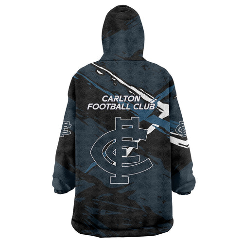 Carlton Football Club Wearable Blanket Hoodie Blues Muscular Mascot Graphic - Abstract Paint Splatter Art