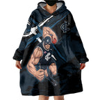 Carlton Football Club Wearable Blanket Hoodie Blues Muscular Mascot Graphic - Abstract Paint Splatter Art