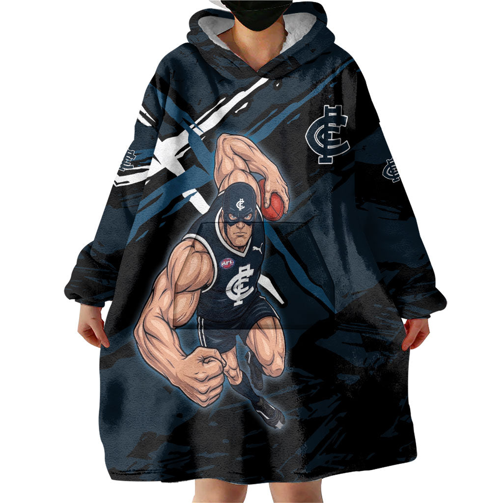 Carlton Football Club Wearable Blanket Hoodie Blues Muscular Mascot Graphic - Abstract Paint Splatter Art