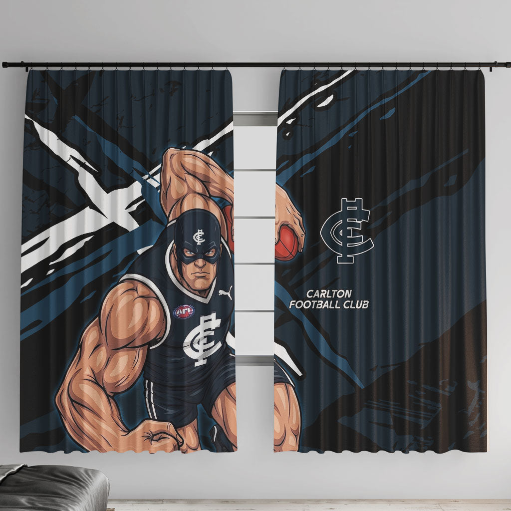 Carlton Football Club Window Curtain Blues Muscular Mascot Graphic - Abstract Paint Splatter Art