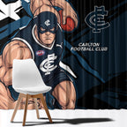 Carlton Football Club Window Curtain Blues Muscular Mascot Graphic - Abstract Paint Splatter Art