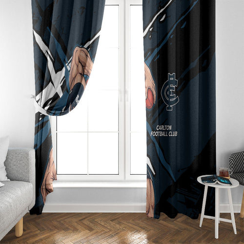 Carlton Football Club Window Curtain Blues Muscular Mascot Graphic - Abstract Paint Splatter Art