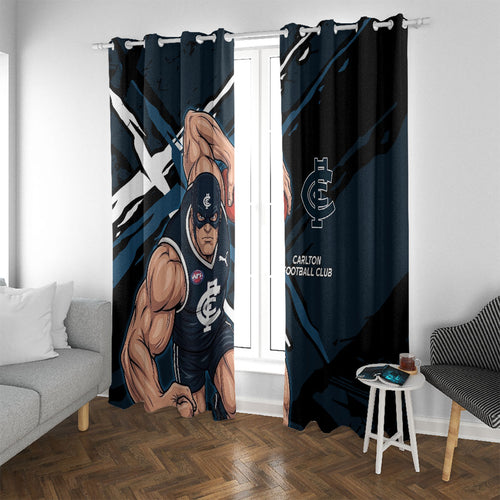 Carlton Football Club Window Curtain Blues Muscular Mascot Graphic - Abstract Paint Splatter Art