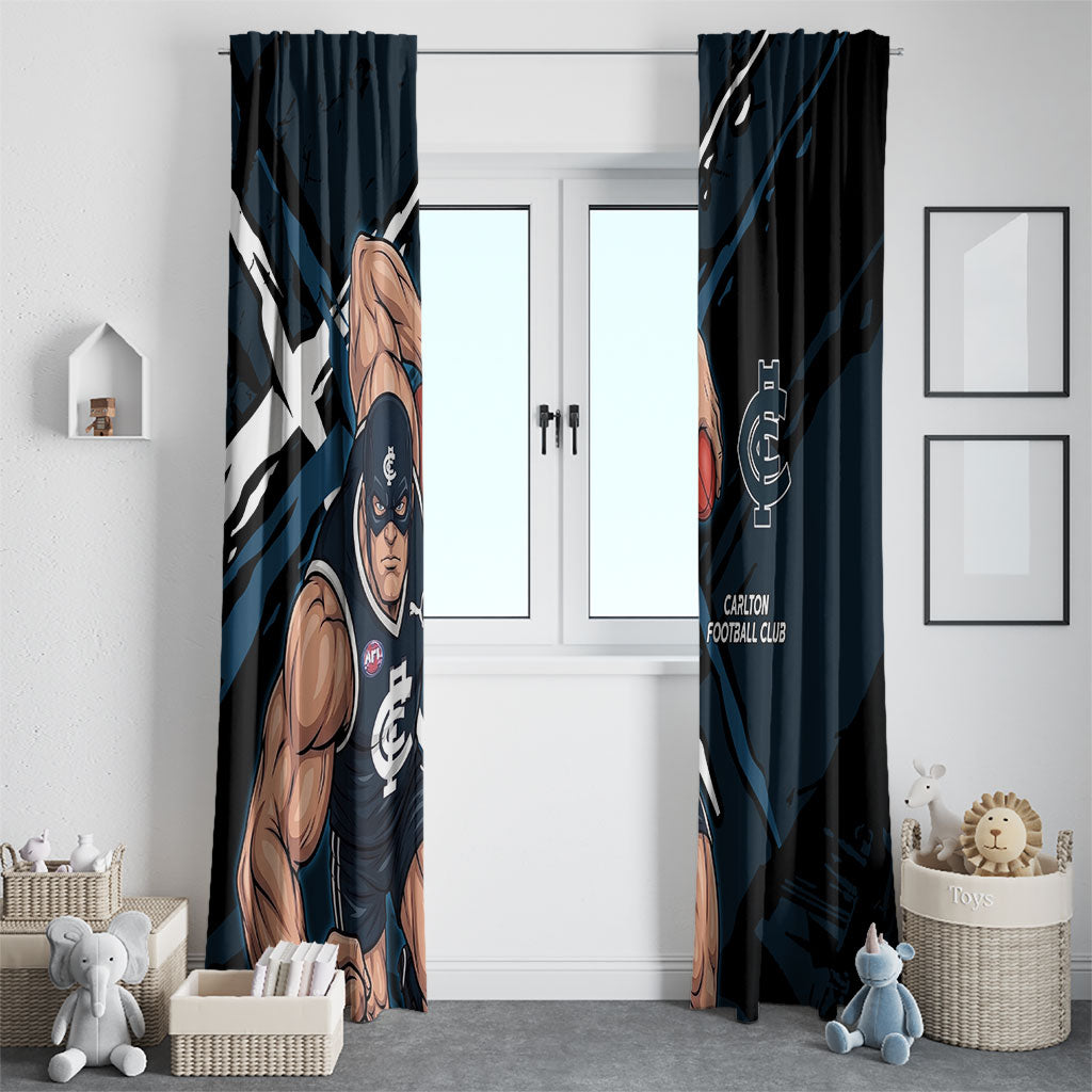 Carlton Football Club Window Curtain Blues Muscular Mascot Graphic - Abstract Paint Splatter Art