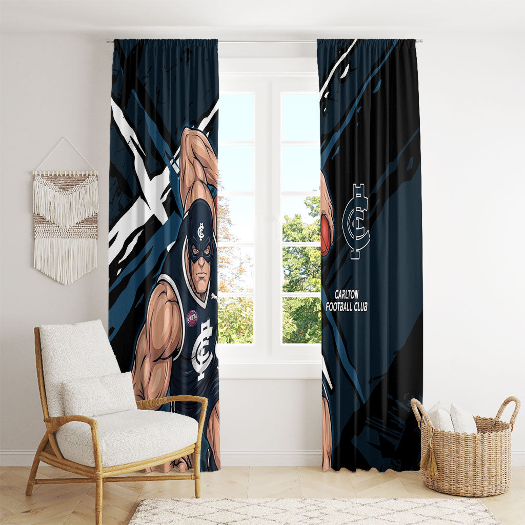 Carlton Football Club Window Curtain Blues Muscular Mascot Graphic - Abstract Paint Splatter Art