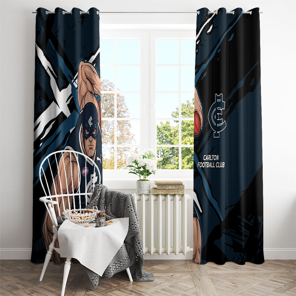 Carlton Football Club Window Curtain Blues Muscular Mascot Graphic - Abstract Paint Splatter Art