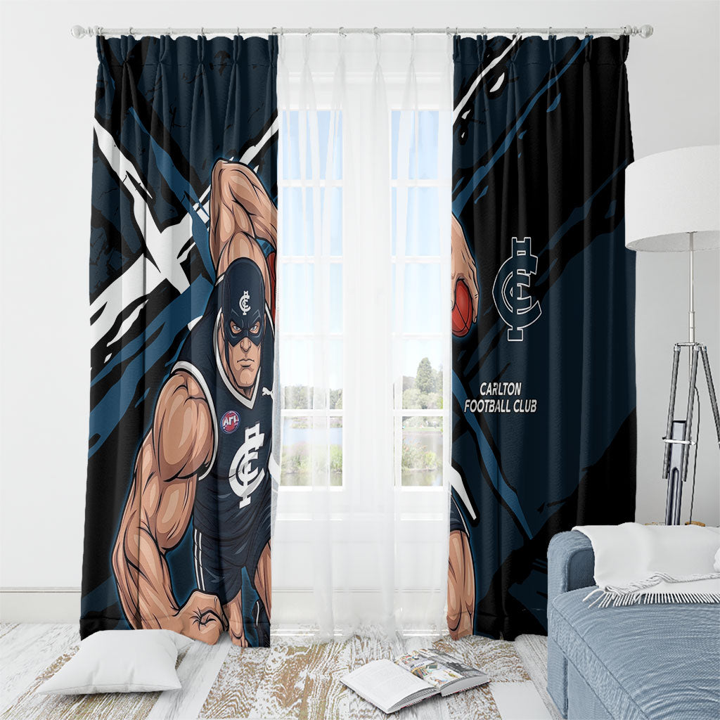 Carlton Football Club Window Curtain Blues Muscular Mascot Graphic - Abstract Paint Splatter Art