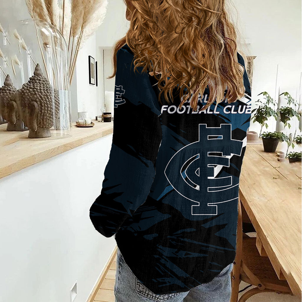 Carlton Football Club Women Casual Shirt Blues Muscular Mascot Graphic - Abstract Paint Splatter Art