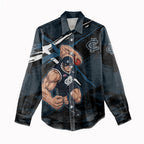 Carlton Football Club Women Casual Shirt Blues Muscular Mascot Graphic - Abstract Paint Splatter Art