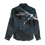 Carlton Football Club Women Casual Shirt Blues Muscular Mascot Graphic - Abstract Paint Splatter Art