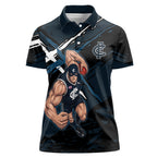 Carlton Football Club Women Polo Shirt Blues Muscular Mascot Graphic - Abstract Paint Splatter Art