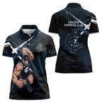 Carlton Football Club Women Polo Shirt Blues Muscular Mascot Graphic - Abstract Paint Splatter Art