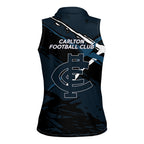 Carlton Football Club Women Sleeveless Polo Shirt Blues Muscular Mascot Graphic - Abstract Paint Splatter Art