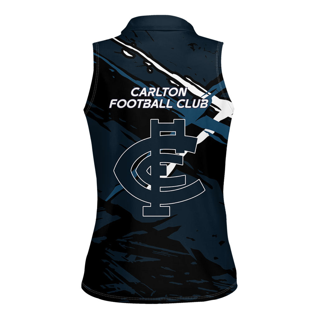 Carlton Football Club Women Sleeveless Polo Shirt Blues Muscular Mascot Graphic - Abstract Paint Splatter Art
