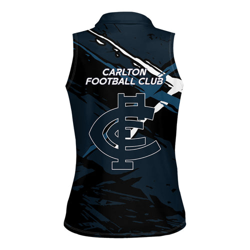 Carlton Football Club Women Sleeveless Polo Shirt Blues Muscular Mascot Graphic - Abstract Paint Splatter Art