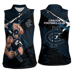 Carlton Football Club Women Sleeveless Polo Shirt Blues Muscular Mascot Graphic - Abstract Paint Splatter Art