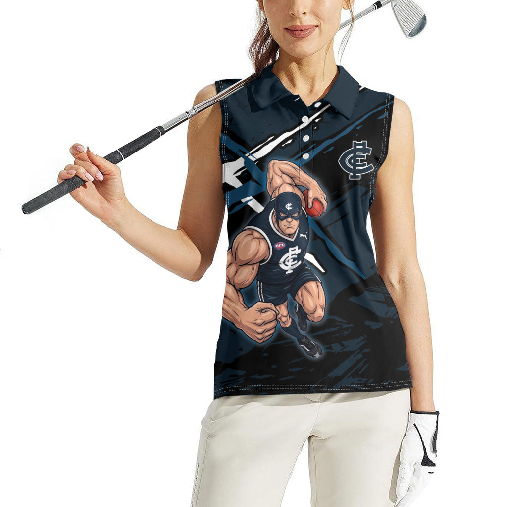 Carlton Football Club Women Sleeveless Polo Shirt Blues Muscular Mascot Graphic - Abstract Paint Splatter Art