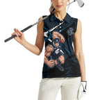 Carlton Football Club Women Sleeveless Polo Shirt Blues Muscular Mascot Graphic - Abstract Paint Splatter Art