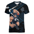 Carlton Football Club Women V-Neck T-Shirt Blues Muscular Mascot Graphic - Abstract Paint Splatter Art
