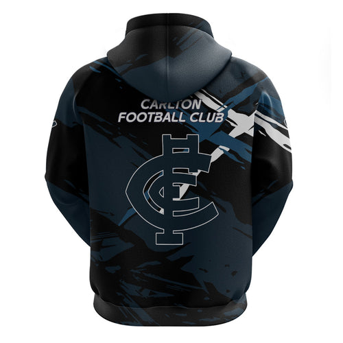 Carlton Football Club Zip Hoodie Blues Muscular Mascot Graphic - Abstract Paint Splatter Art