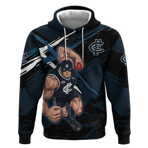 Carlton Football Club Zip Hoodie Blues Muscular Mascot Graphic - Abstract Paint Splatter Art