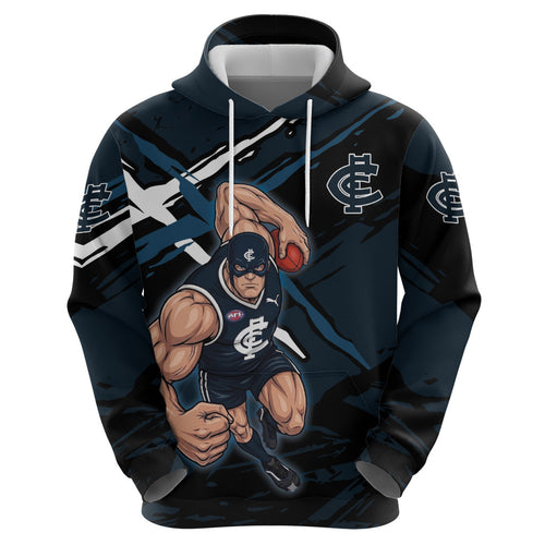 Carlton Football Club Zip Hoodie Blues Muscular Mascot Graphic - Abstract Paint Splatter Art