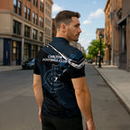 Carlton Football Club Zipper Polo Shirt Blues Muscular Mascot Graphic - Abstract Paint Splatter Art
