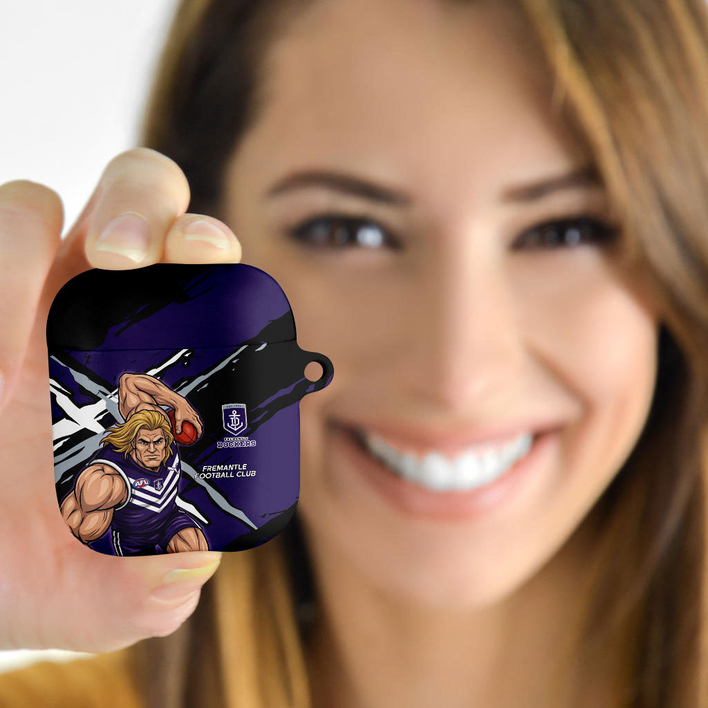 Fremantle Football Club AirPods Case Dockers Muscular Mascot Graphic - Abstract Paint Splatter Art