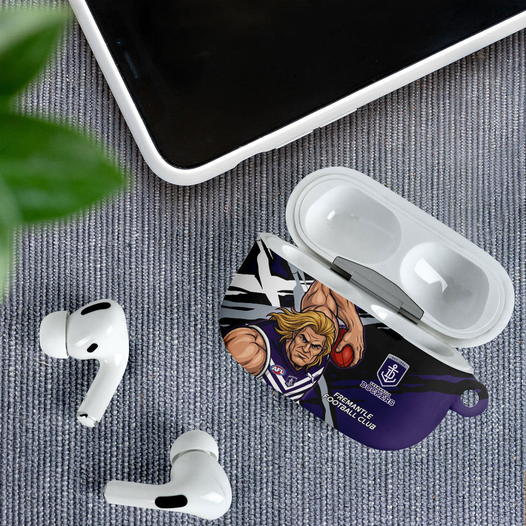 Fremantle Football Club AirPods Case Dockers Muscular Mascot Graphic - Abstract Paint Splatter Art