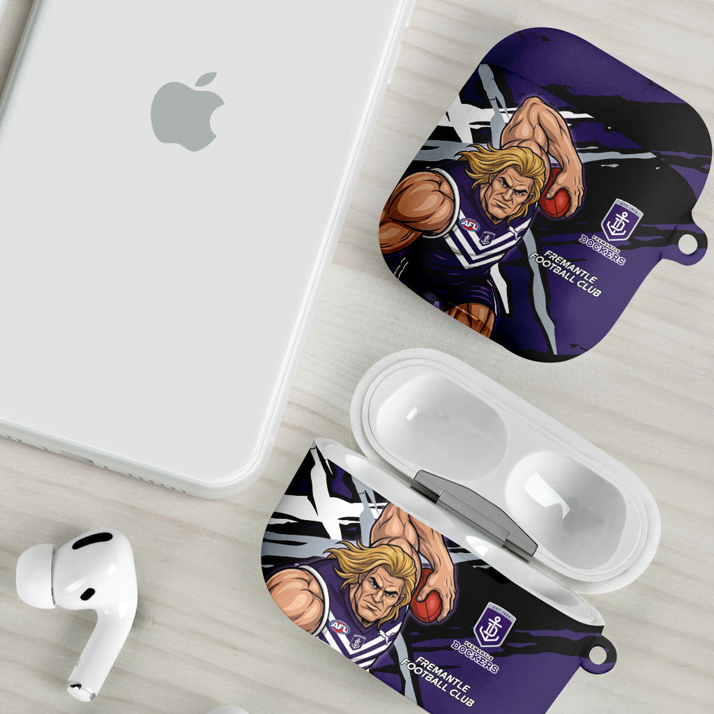 Fremantle Football Club AirPods Case Dockers Muscular Mascot Graphic - Abstract Paint Splatter Art