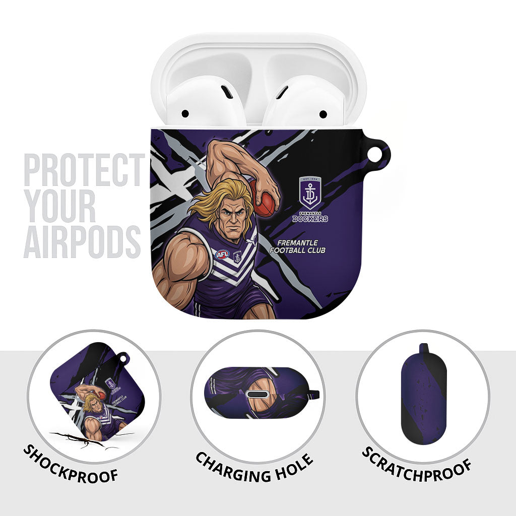 Fremantle Football Club AirPods Case Dockers Muscular Mascot Graphic - Abstract Paint Splatter Art