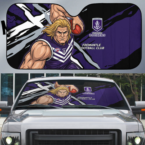 Fremantle Football Club Auto Sun Shade Dockers Muscular Mascot Graphic - Abstract Paint Splatter Art