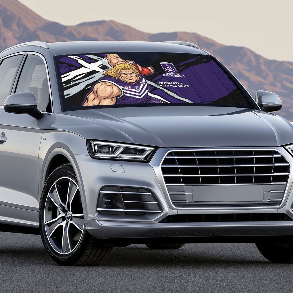 Fremantle Football Club Auto Sun Shade Dockers Muscular Mascot Graphic - Abstract Paint Splatter Art