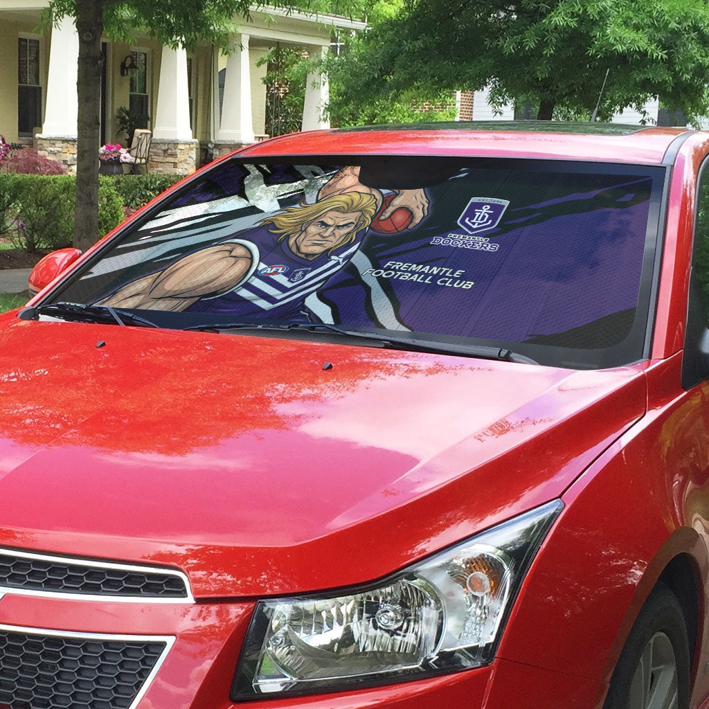 Fremantle Football Club Auto Sun Shade Dockers Muscular Mascot Graphic - Abstract Paint Splatter Art