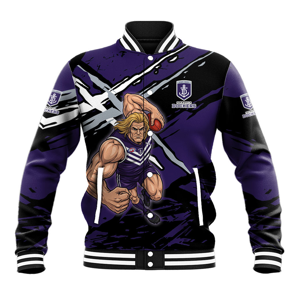 Fremantle Football Club Baseball Jacket Dockers Muscular Mascot Graphic - Abstract Paint Splatter Art