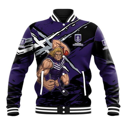 Fremantle Football Club Baseball Jacket Dockers Muscular Mascot Graphic - Abstract Paint Splatter Art