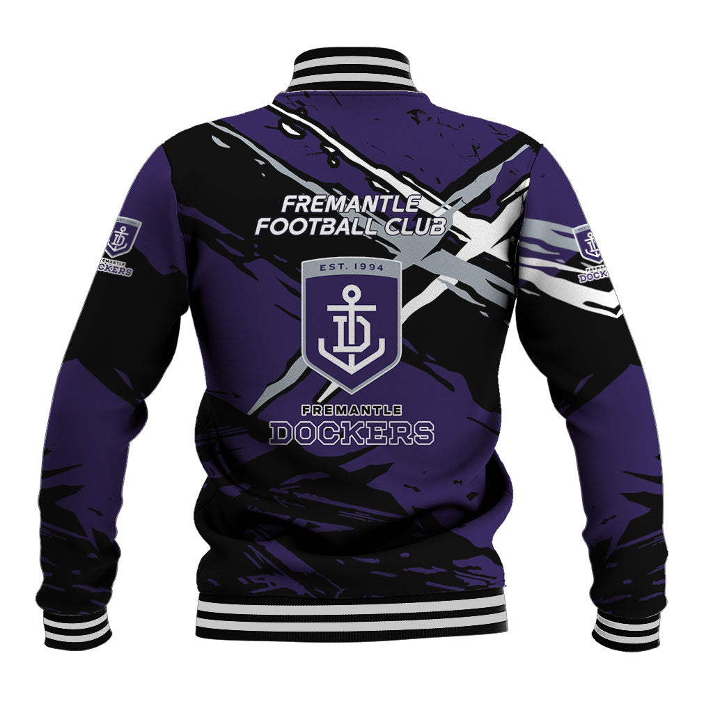 Fremantle Football Club Baseball Jacket Dockers Muscular Mascot Graphic - Abstract Paint Splatter Art
