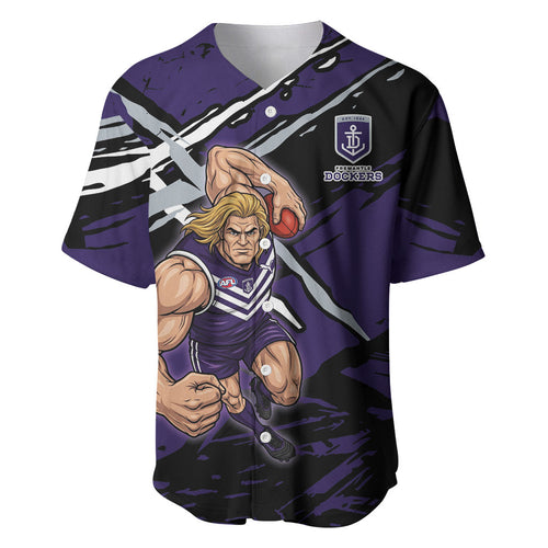 Fremantle Football Club Baseball Jersey Dockers Muscular Mascot Graphic - Abstract Paint Splatter Art
