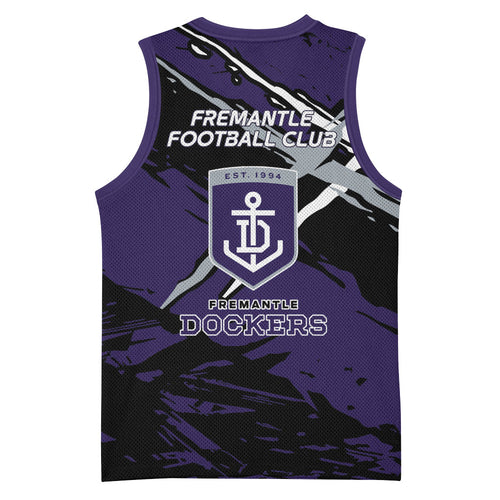 Fremantle Football Club Basketball Jersey Dockers Muscular Mascot Graphic - Abstract Paint Splatter Art