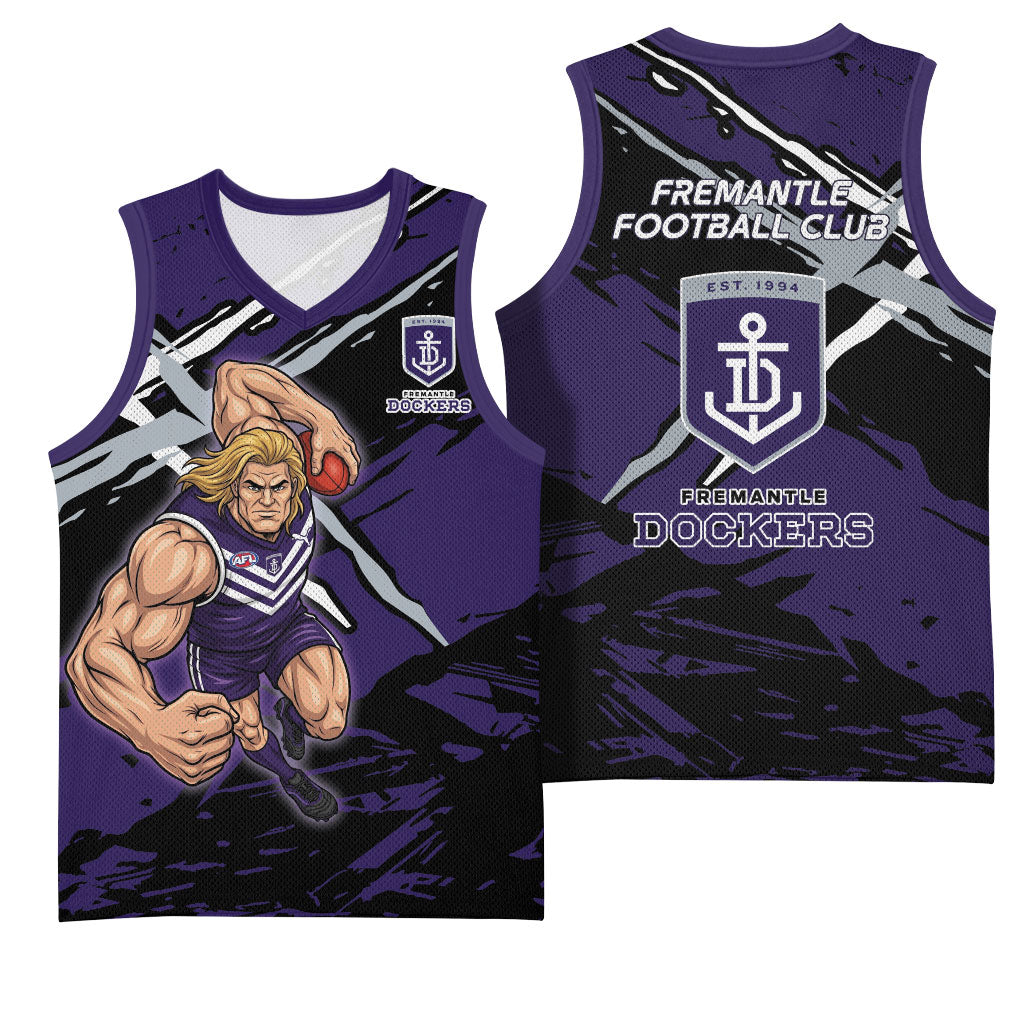 Fremantle Football Club Basketball Jersey Dockers Muscular Mascot Graphic - Abstract Paint Splatter Art
