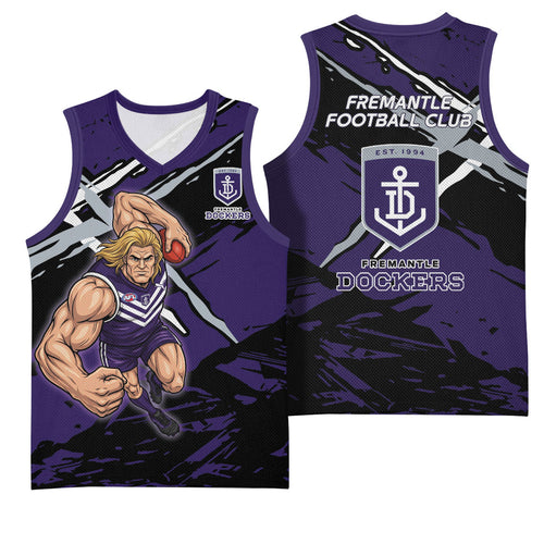 Fremantle Football Club Basketball Jersey Dockers Muscular Mascot Graphic - Abstract Paint Splatter Art