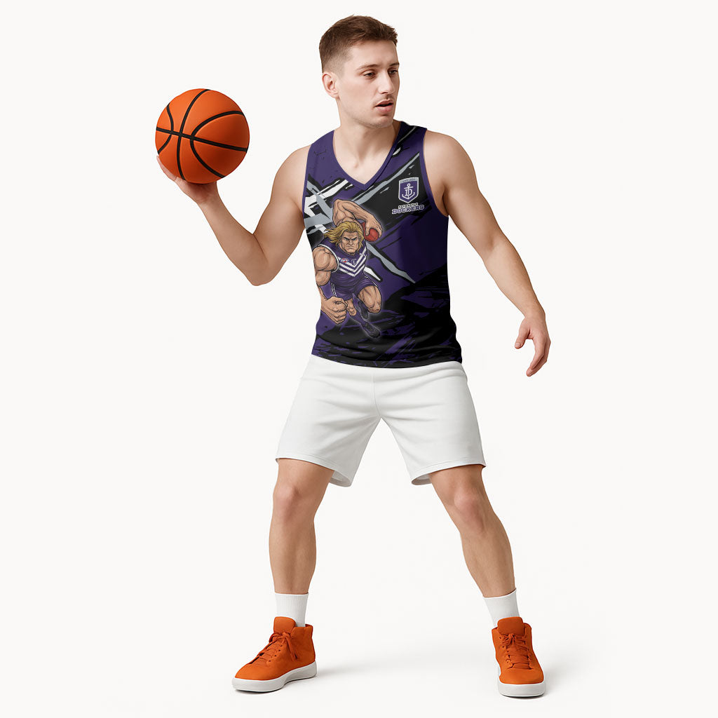 Fremantle Football Club Basketball Jersey Dockers Muscular Mascot Graphic - Abstract Paint Splatter Art